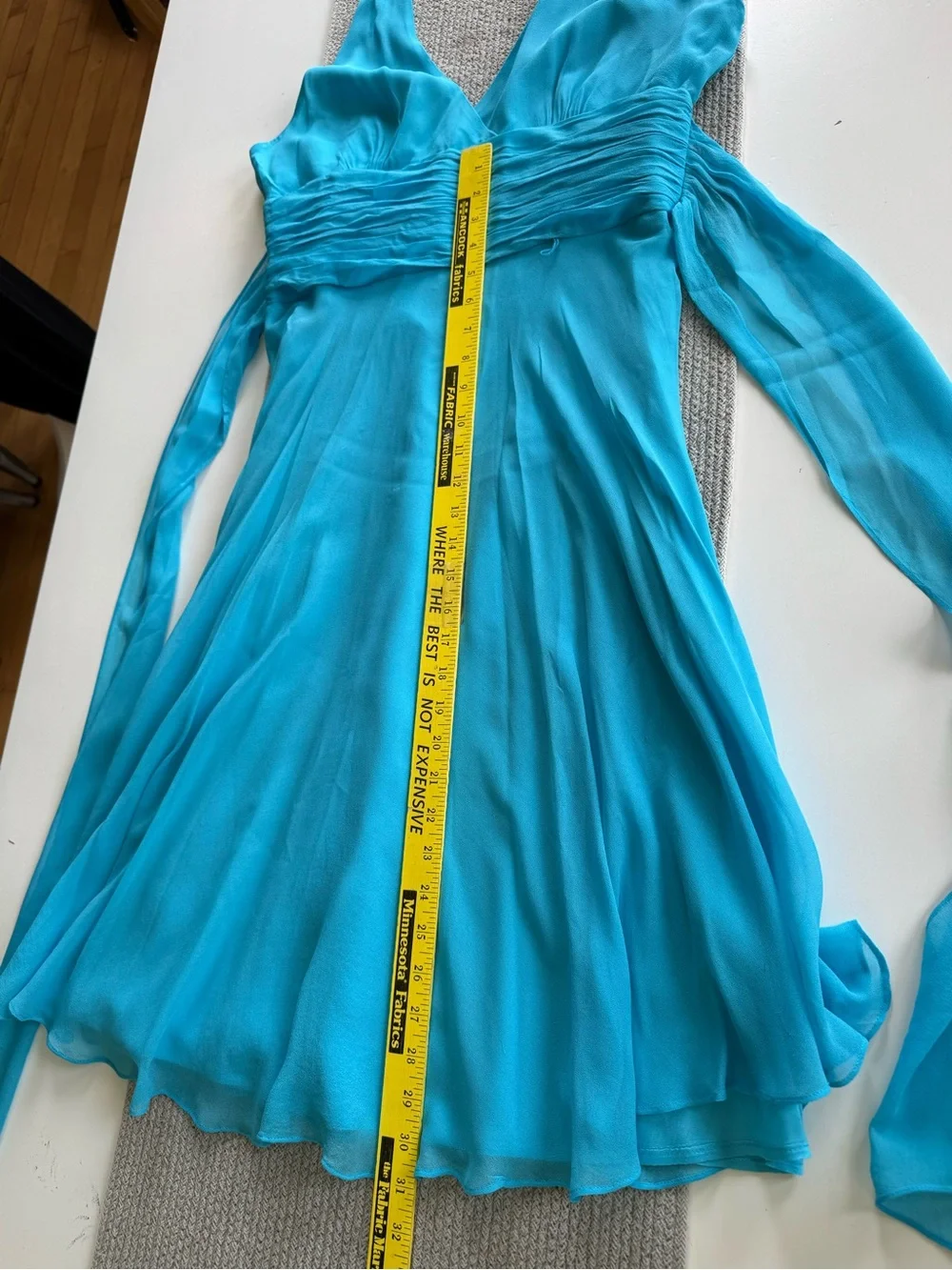 Maggy London Turquoise Silk Halter V-Neck Midi Dress Sz 14